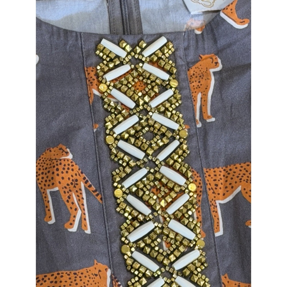 SHERIDAN FRENCH Evans II dress mushroom cheetah Artsy Cotton Shift Novelty M L - Picture 2 of 6